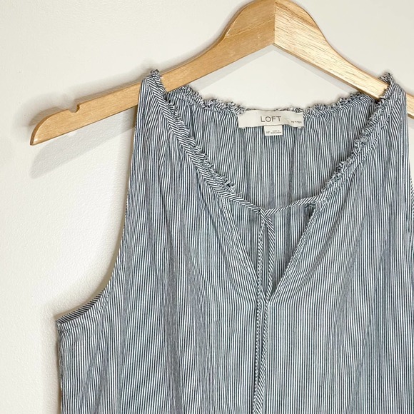 Loft Striped Razorback blue tank top, v-neck tie strap Size MP - Picture 2 of 5